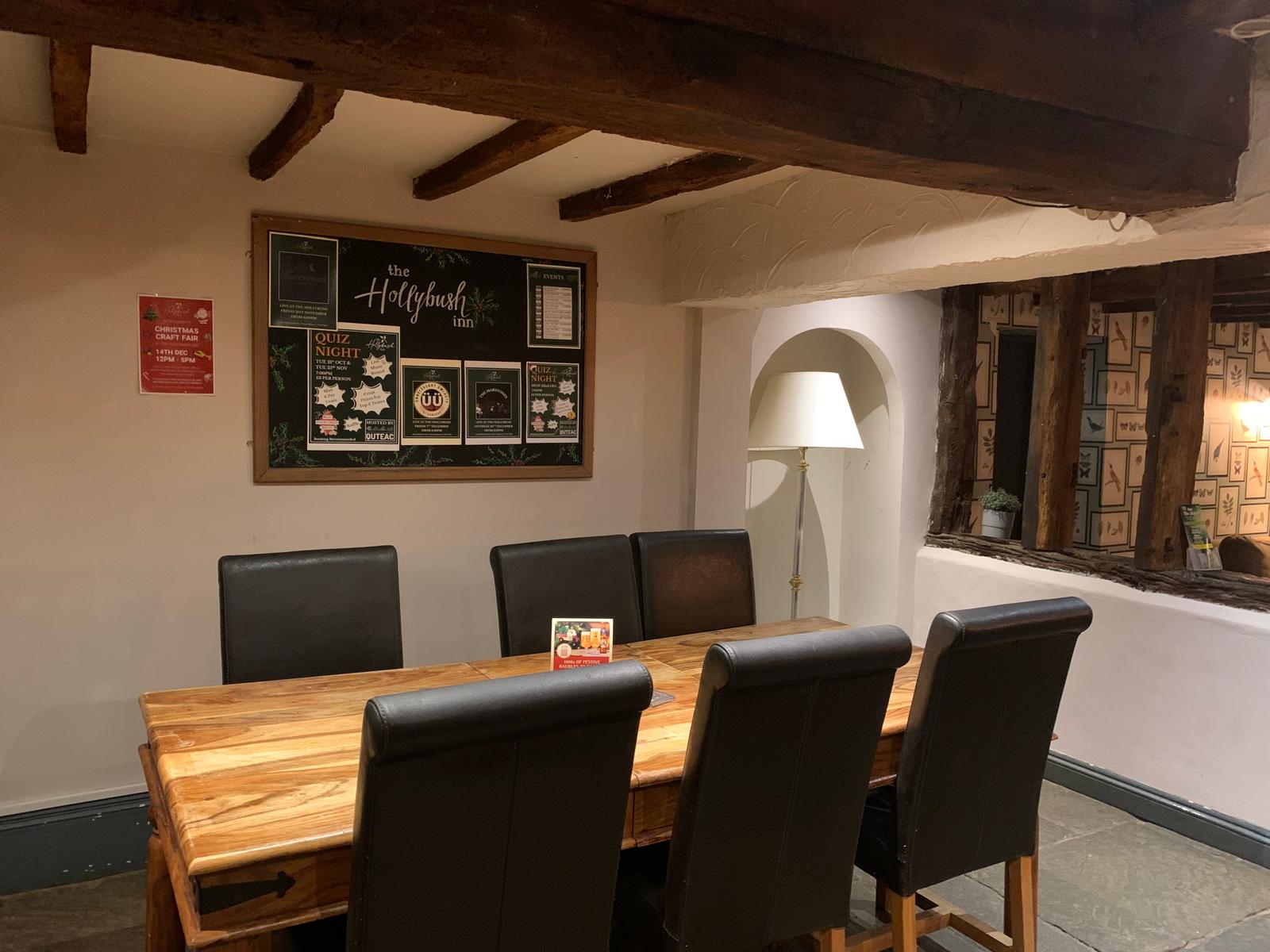 Dining table ready for guests at The Hollybush Inn